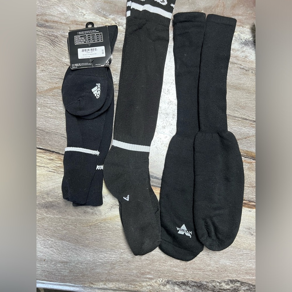 Soccer knee high socks.  Adidas and WigWam.  New and barely worn socks.